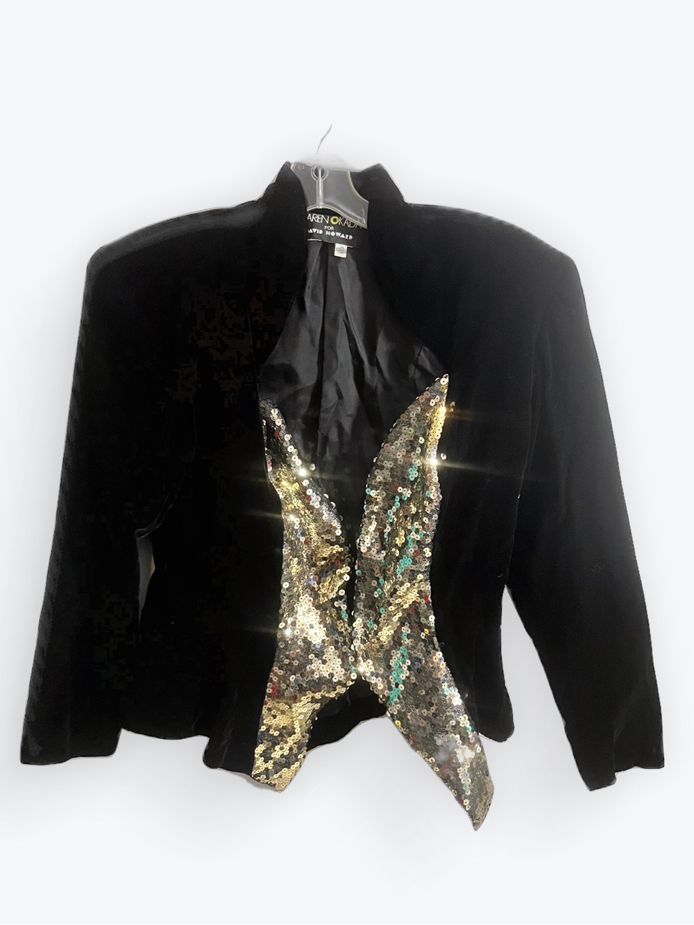 Vintage Black Velvet Blazer Gold Sequin Panel Size 10 Karen Okada